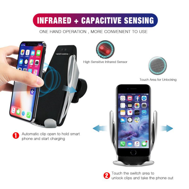 10W Qi Wireless Car Charger Holder Stand Mount Infrared Sensor Universal Mobile Phone Chargers 360-degree Rotating Bracket